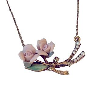Vintage Roses and Pearls 1928 Necklace Pendant